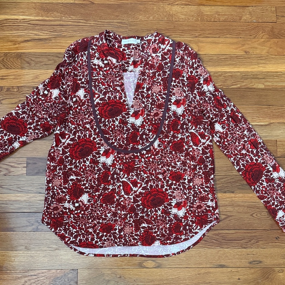 Tory Burch Red Floral Blouse tunic style women’s size XL
